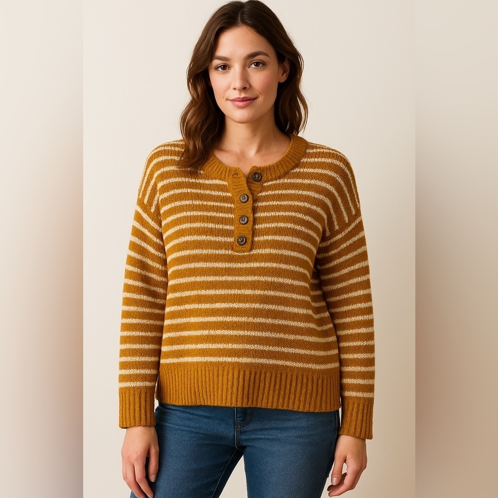 NWOT American Eagle Henley Striped Oversized Sweater - Size Medium